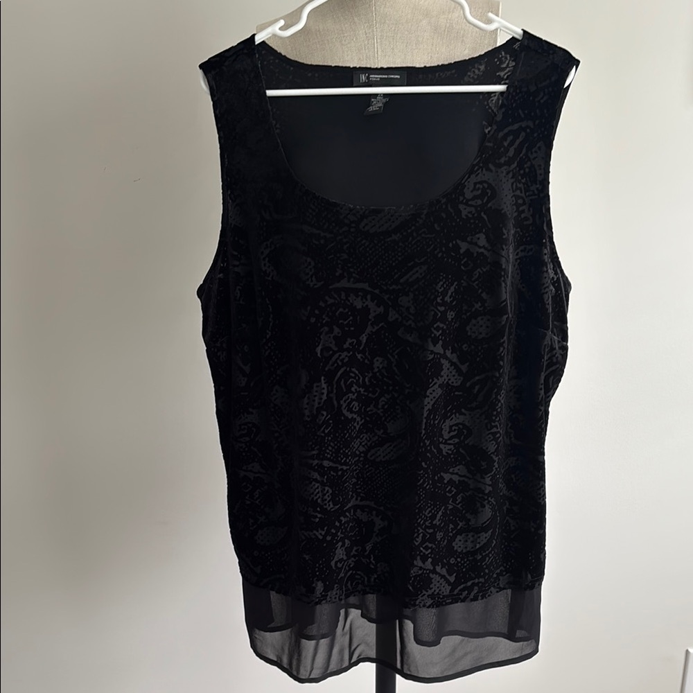 INC International Concepts Tank Top Womens 2X Black Velvet Burnout Sleeveless